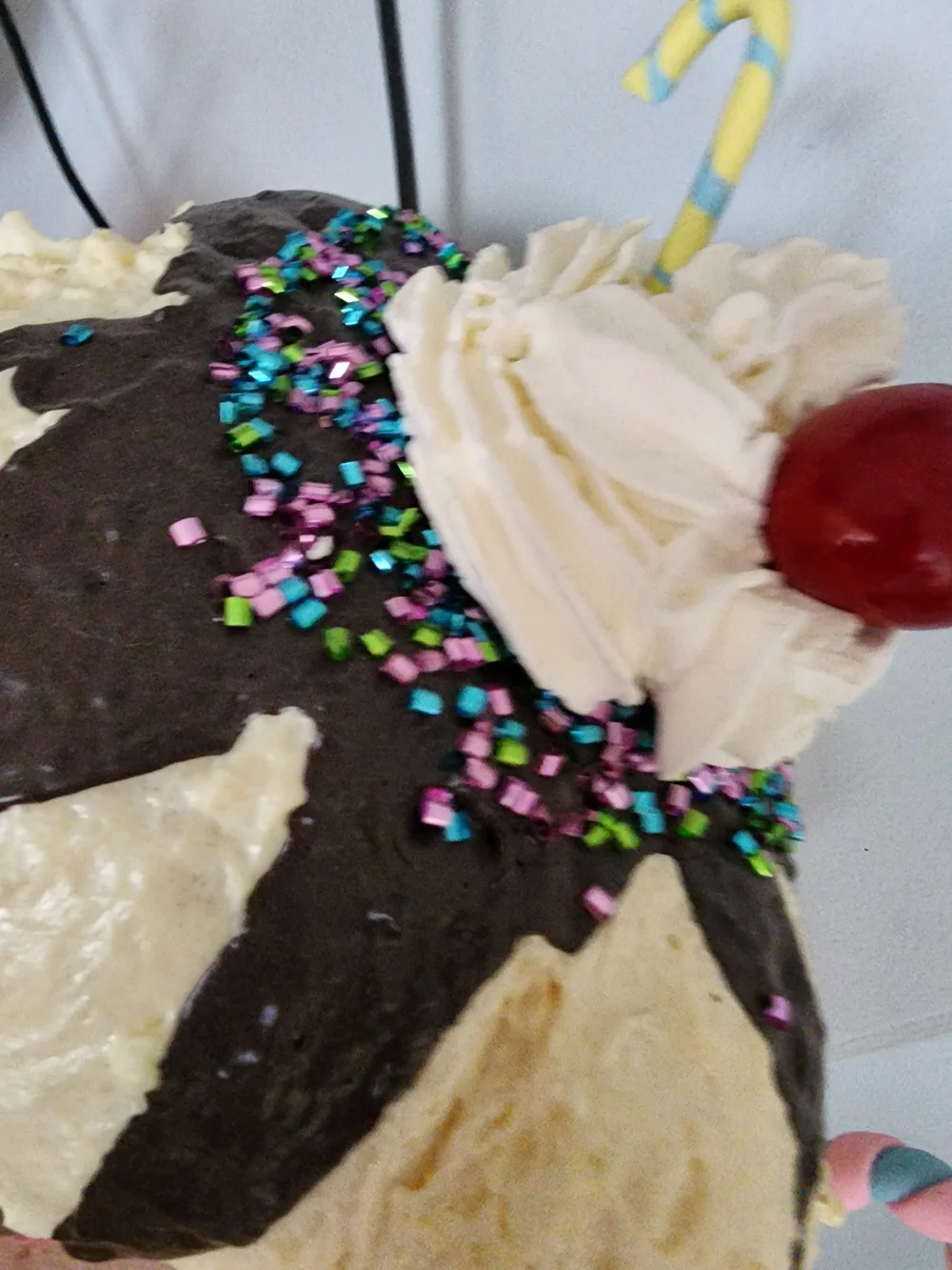 Pink Ice Cream Sundae Cake Topper with Cherry Accent
